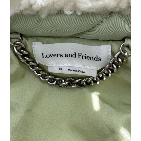 Lovers and Friends x Rachel Evie Quilted Jacket in Sage Green Fur Collar SZ XS - Picture 3 of 9